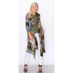 NWT 1X Coin 1804 Long Stretchy Ochre Tie Dye Cardigan